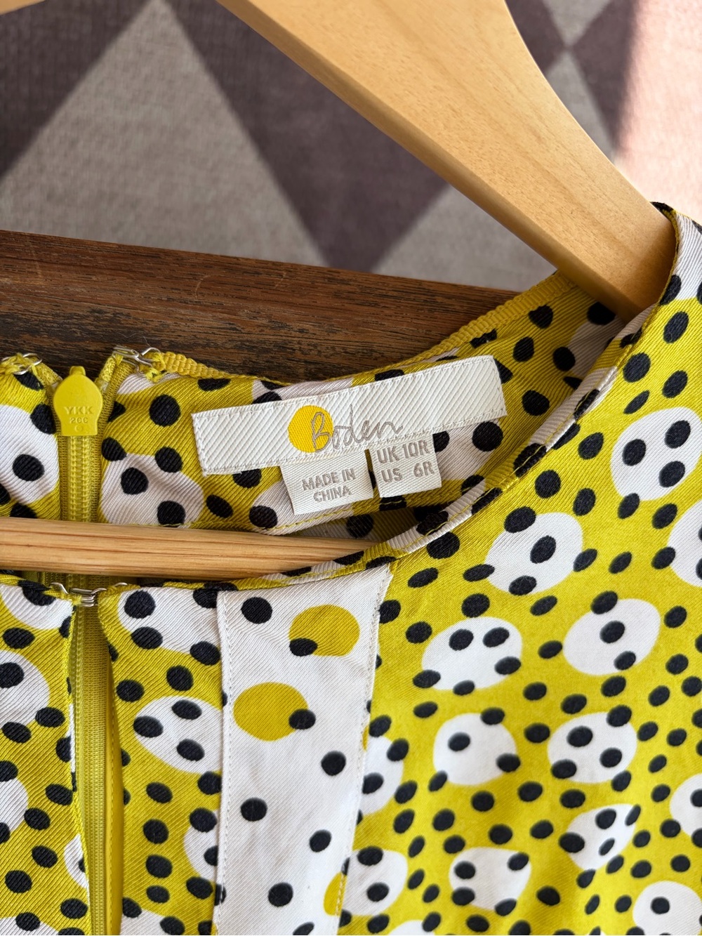 BODEN Esmeralda Yellow Polka Dot Viscose Dress Slit Neck Retro UK 10R / US 6R - Picture 8 of 11